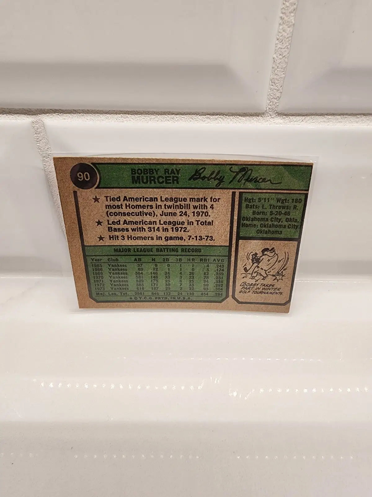 1974 Topps Bobby Murcer trading card featuring York Yankees player on display