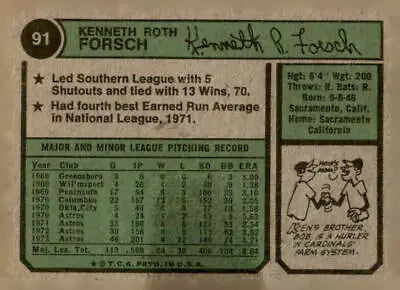 Vintage 1974 Topps Ken Forsch baseball card featuring iconic Forsh baseball memorabilia