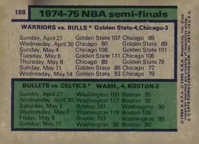 1974-75 NBA semi-finals results sports trading card from the 1975-76 NBA semi-finals EX-MT
