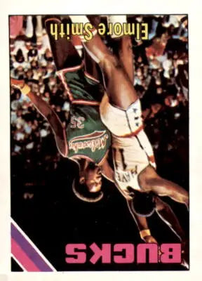 Upside-down 1975-76 Topps Elmore Smith sports trading card featuring basketball player