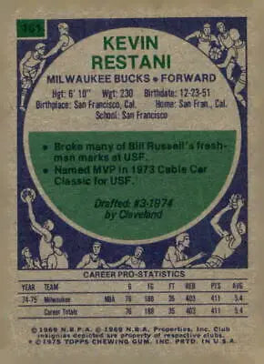 Kevin Restani 1975-76 Topps #161 sports trading card in EX-MT condition