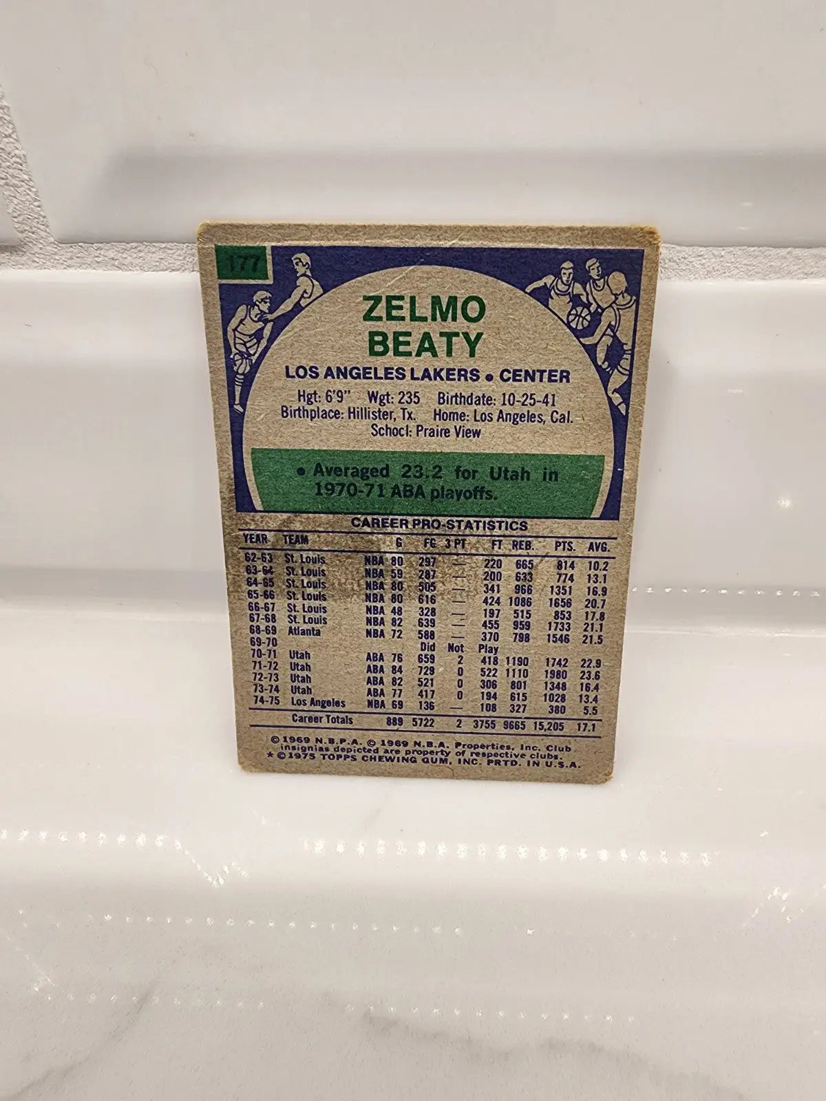 Zelmo Beaty trading card from the 1975-76 Topps set, #177 in VG condition