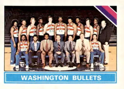 Sports trading card of Washington Bullets team photo from 1975-76 Topps series