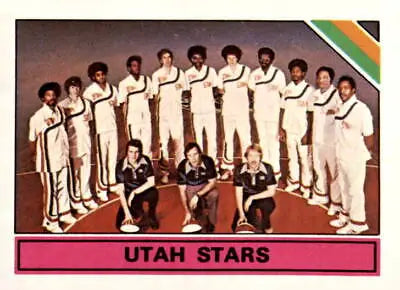 Vintage Utah Stars team photo featured on a 1975-76 Topps sports trading card