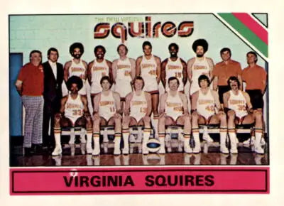 Vintage Virginia Squires basketball team photo on 1975-76 Topps trading card