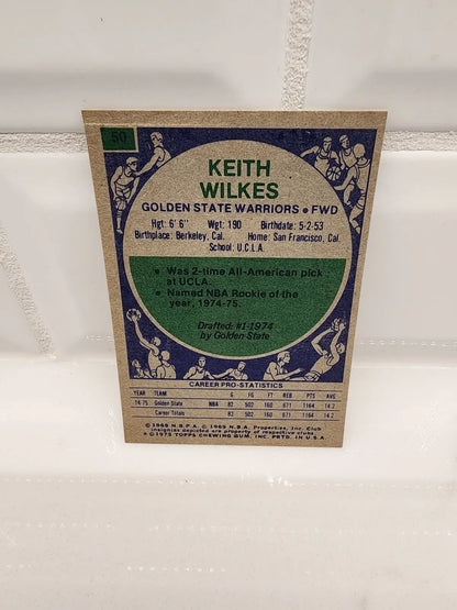 Vintage Jamaal Wilkes basketball card featuring Keith Wilkes rookie card from 1975-76 Topps series