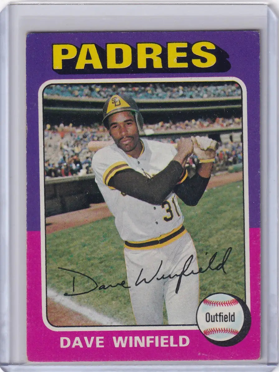 Vintage 1975 Topps Baseball card of Dave Winfield in a San Diego Padres uniform