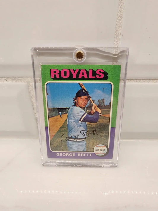 George Brett baseball card in protective case from 1975 Topps George Brett RC collection