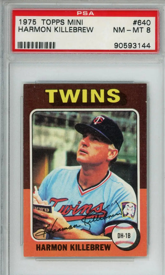 Graded 1975 Topps Mini #640 Harmon Killebrew Baseball Card Minnesota Twins NM-MT