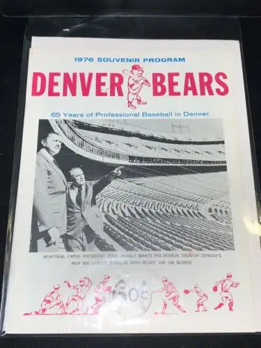 1976 Denver Bears souvenir program from Montreal Expos farm club featuring Vern Rapp