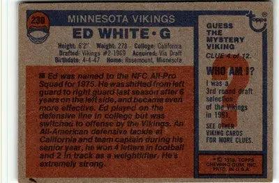 Vintage Ed White football card featuring 1976 Topps Minnesota Vikings collectible