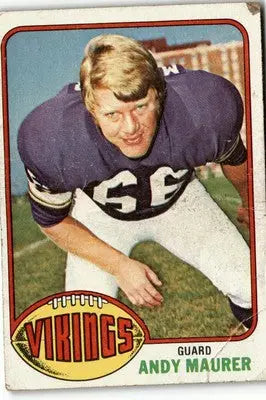 Vintage football card featuring Andy Maurer of the Minnesota Vikings from 1976 Topps #309