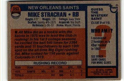 1976 Topps #353 Mike Strachan football card featuring Mike Strachan football collectible