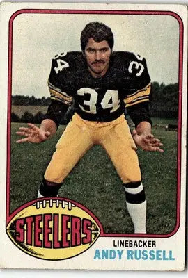 Vintage football card of Andy Russell from the Pittsburgh Steelers 1976 Topps #405