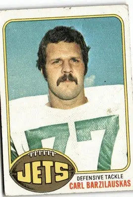 Vintage football trading card of Carl Barzilauskas from 1976 Topps #423