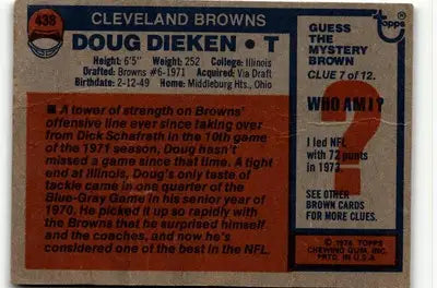 Vintage Doug Dieken football card from 1976 Topps featuring Cleveland Browns memorabilia