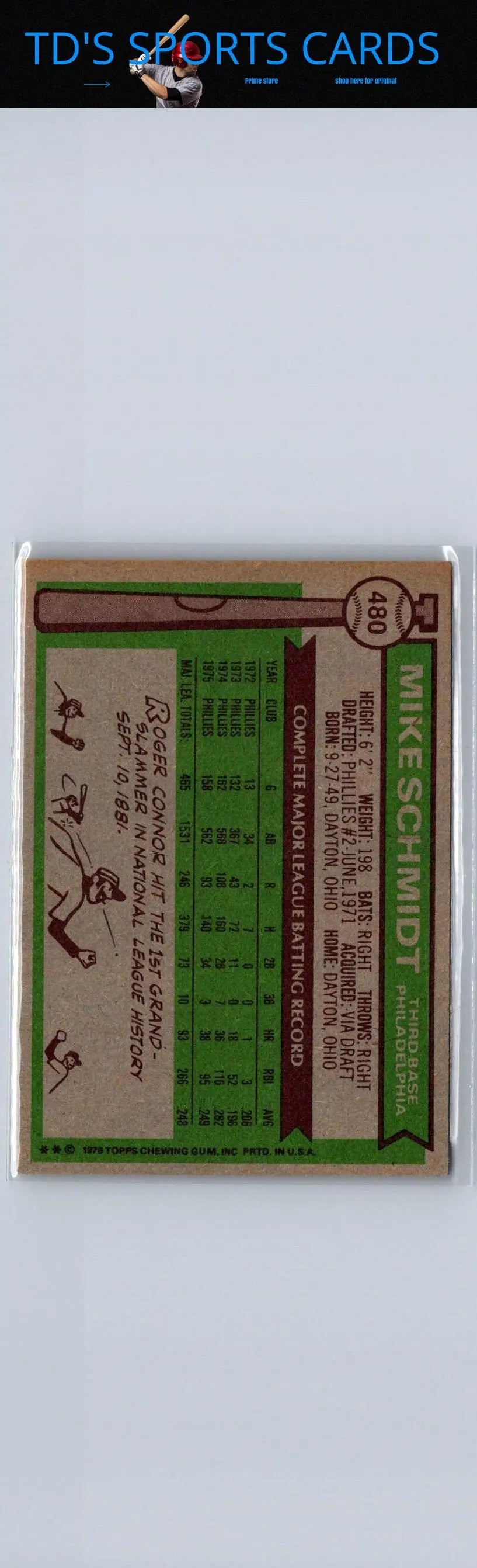 Mike Schmidt baseball card from 1976 Topps #480, a must-have for trading cards collectors