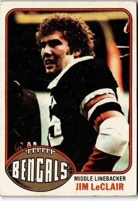 Vintage Jim LeClair football card from 1976 Topps #52 featuring Jim LeClair of the Cincinnati Bengals