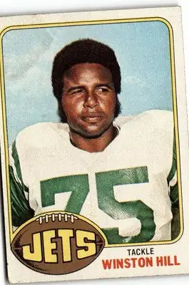 Vintage football card featuring Winston Hill of the New York Jets from 1976 Topps