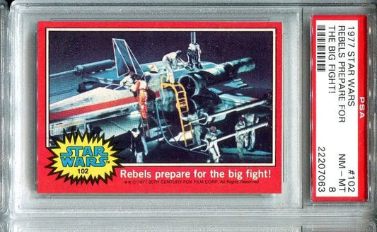 Graded 1977 Topps Star Wars Trading Card #102 Rebels Prepare for the Big Fight PSA 8
