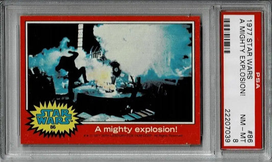 Graded 1977 Topps Star Wars Trading Card #86 A Mighty Explosion PSA 8 for collectors