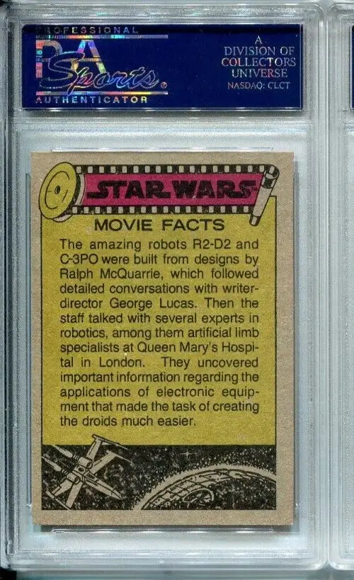 Graded Topps Star Wars trading card of See-Threepio C3P0 PSA 8 from 1977