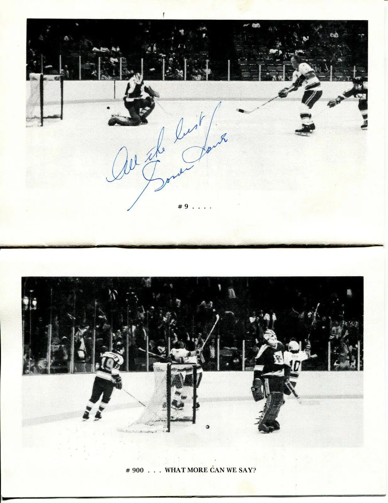 Signed hockey action photos from the 1977 Houston Aeros Booster Banquet Program