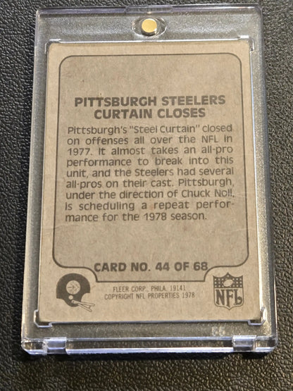 Vintage 1978 Fleer Team Action Steelers football card Curtain Closes in protective case