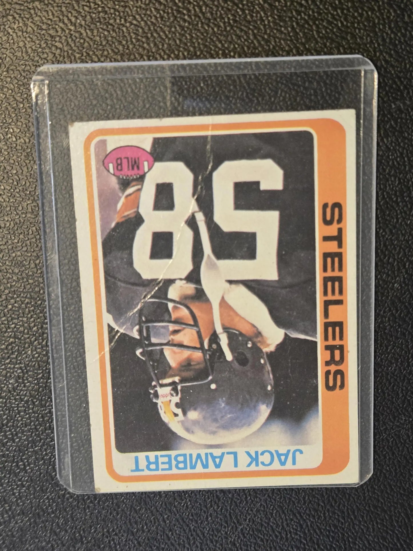 Pittsburgh Steelers Jack Lambert 1978 Topps football card in clear plastic sleeve