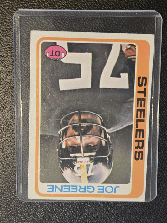 Vintage Joe Greene football card in protective sleeve from 1978 Topps #295