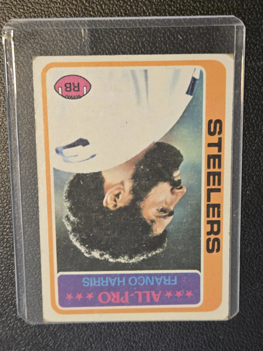 Vintage Franco Harris football card in protective sleeve from 1978 Topps #500