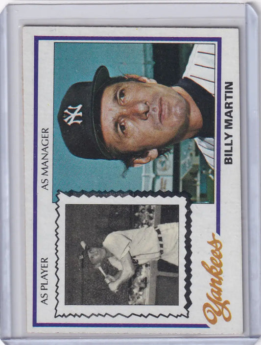 Vintage 1978 Topps Baseball Billy Martin Manager card featuring Billy Martin as player and manager