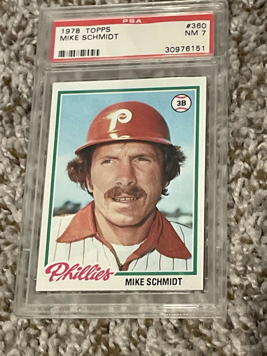 PSA-graded 1978 Topps Mike Schmidt baseball card in protective case for trading cards