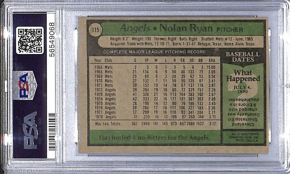 Graded 1972 Topps Nolan Ryan baseball card in PSA 5 EX condition from 1979 Topps series