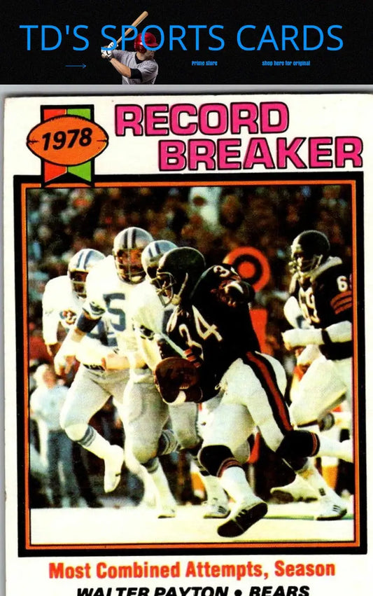 1978 Walter Payton Record Breaker football card featured in 1979 Topps #335 trading cards