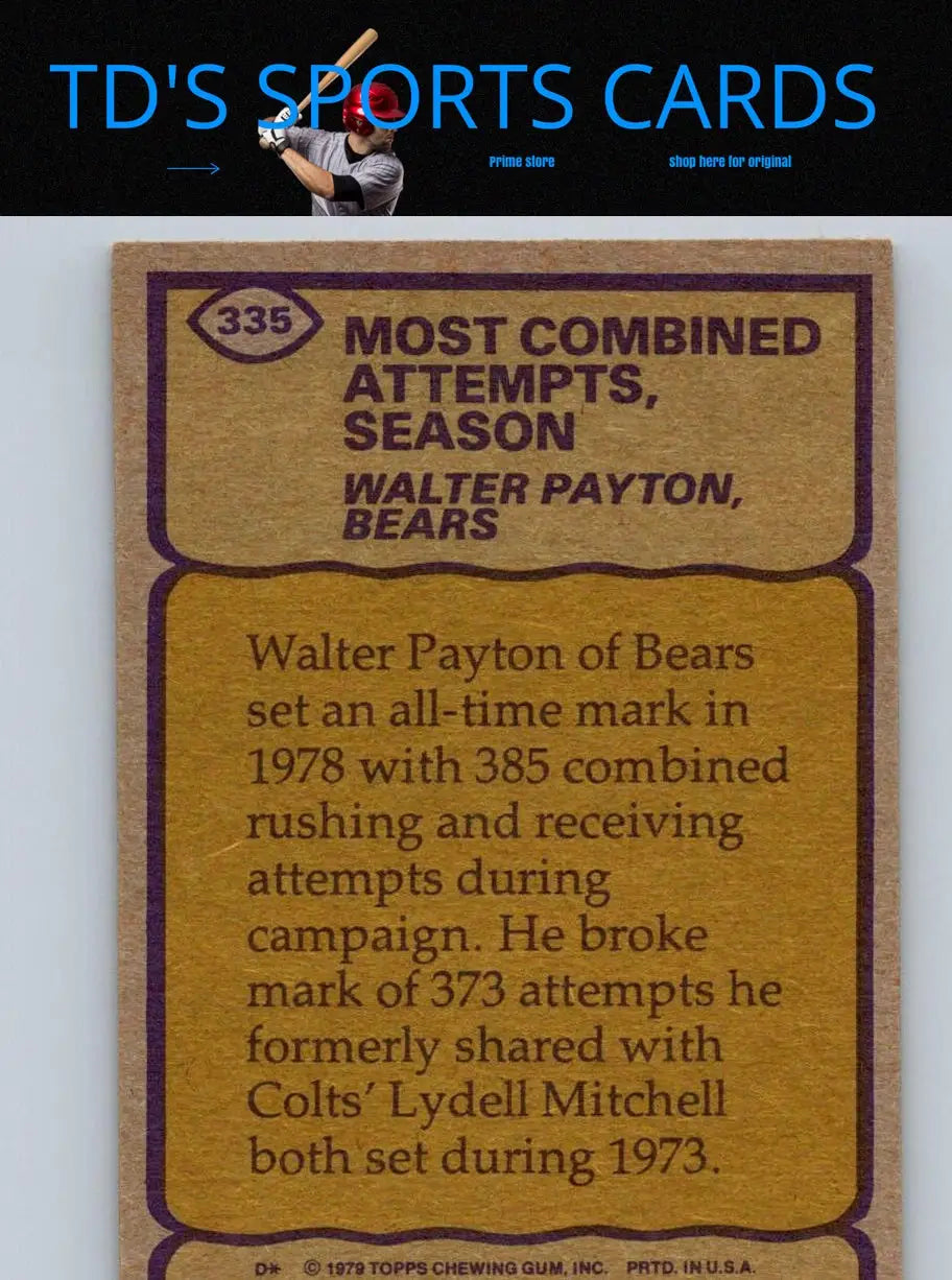Vintage Walter Payton trading card from the 1979 Topps #335 collection