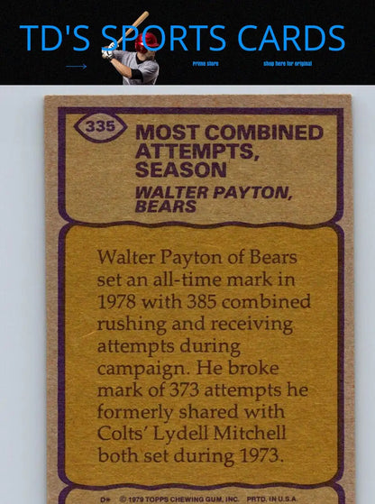Vintage Walter Payton trading card from the 1979 Topps #335 collection