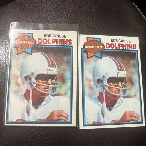 Two Bob Griese sports trading cards from 1979 Topps #440 HOF collection