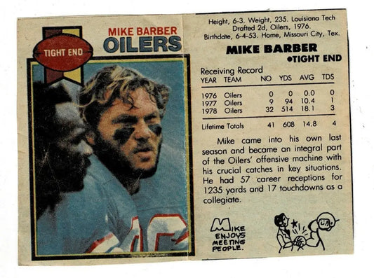 Vintage 1979 Topps Mike Barber Houston Chronicle Oilers football trading card