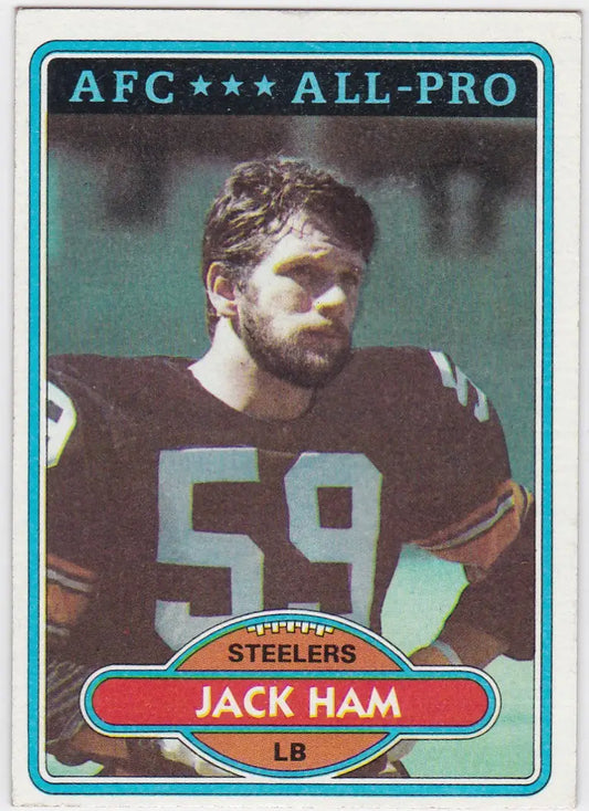 Jack Ham 1980 Topps #10 All Pro football card for Pro Pittsburgh Steelers fans