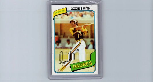 Ozzie Smith baseball card from 1980 Topps #393 featuring Hall of Famer Ozzie Smith