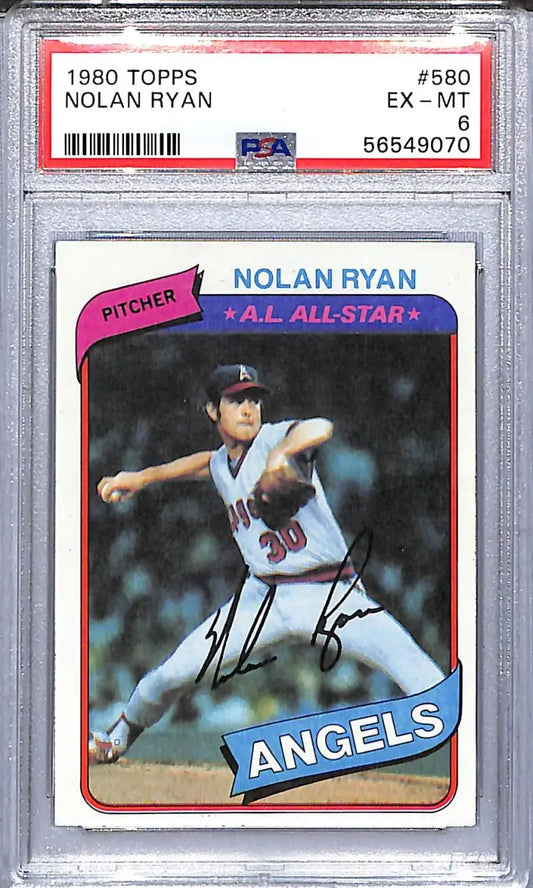 Graded 1980 Topps Nolan Ryan PSA 6 baseball card from the Angels collection