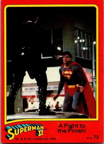 Original gloss Topps Superman Superman II trading card featuring Simply Sandoval combat scene