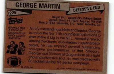 1981 Topps George Martin football card featuring George Martin football memorabilia