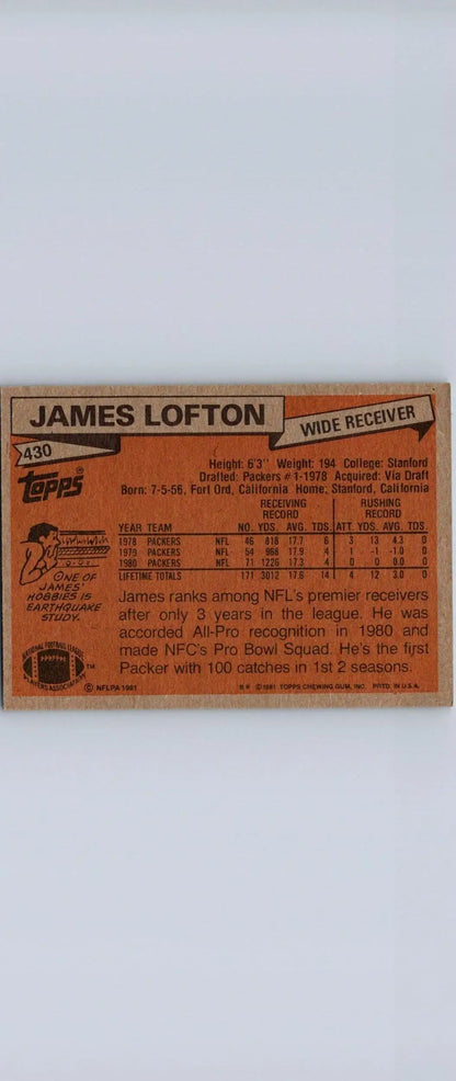 James Lofton football card from 1981 Topps #430 trading cards collection