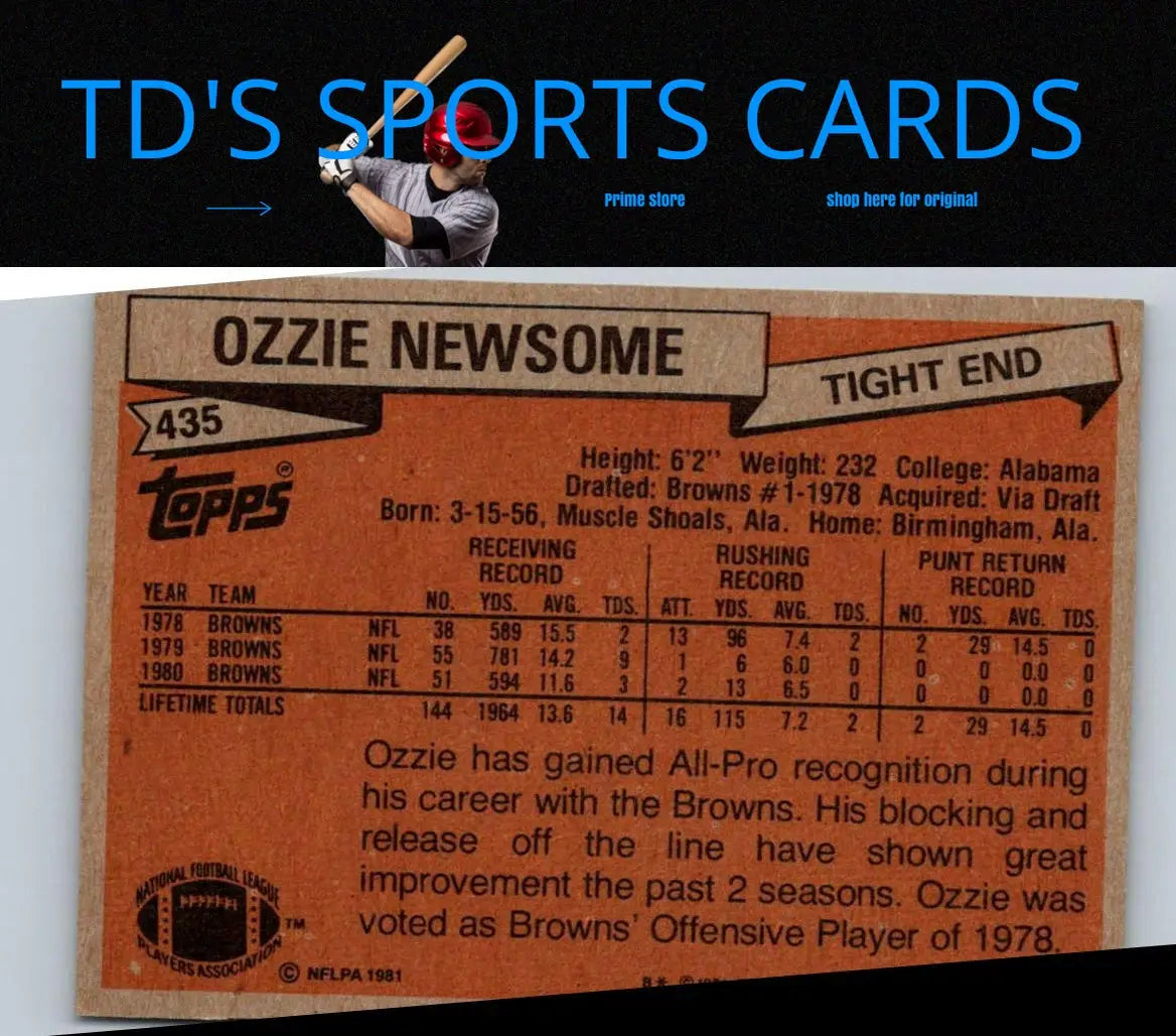 Ozzie Newsome 1981 Topps #435 trading card for football card collectors