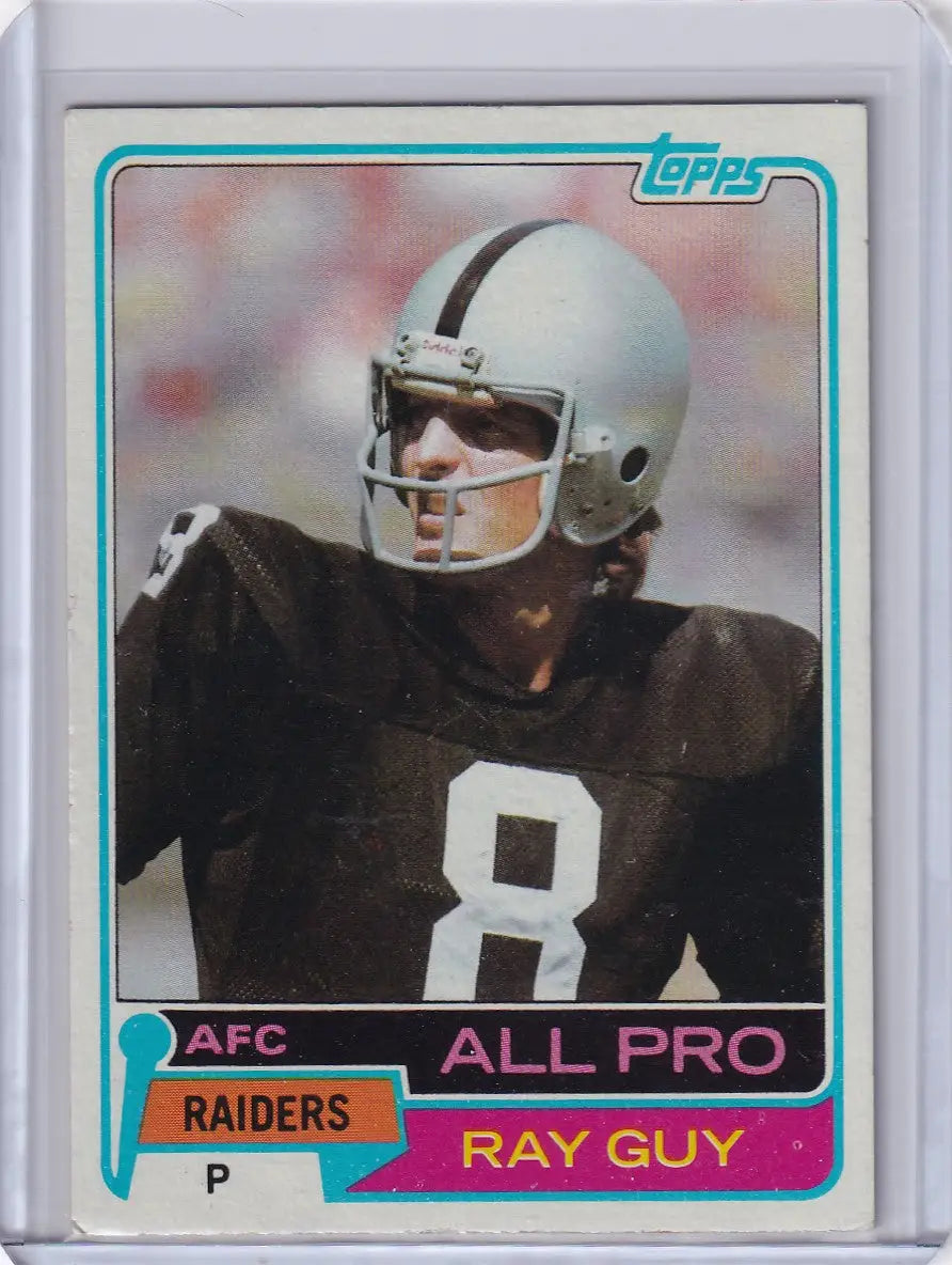 Ray Guy 1981 Topps Football card featuring Oakland Raiders player on a collectible card