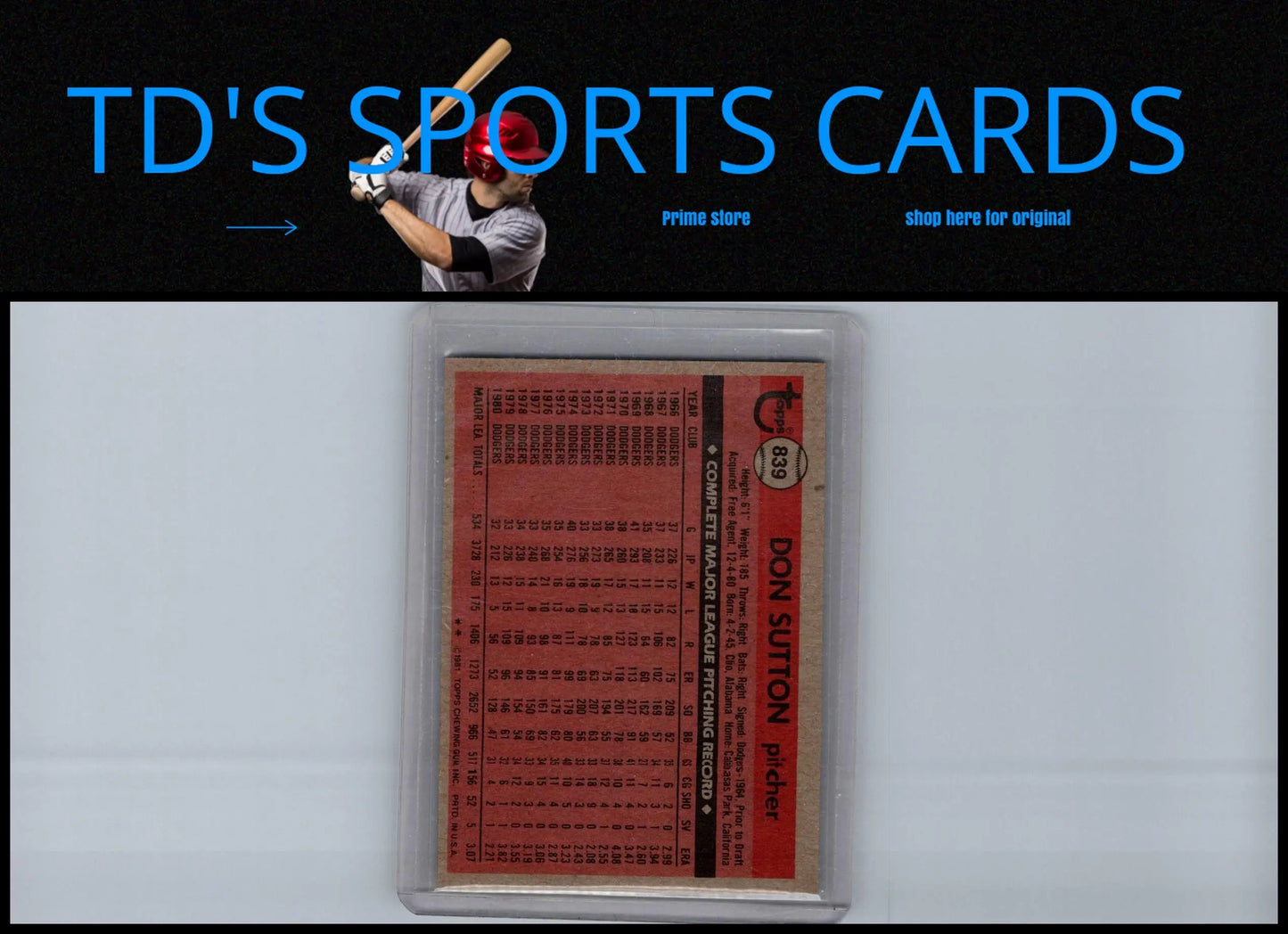 Don Sutton 1981 Topps Traded #839 trading card in mint condition