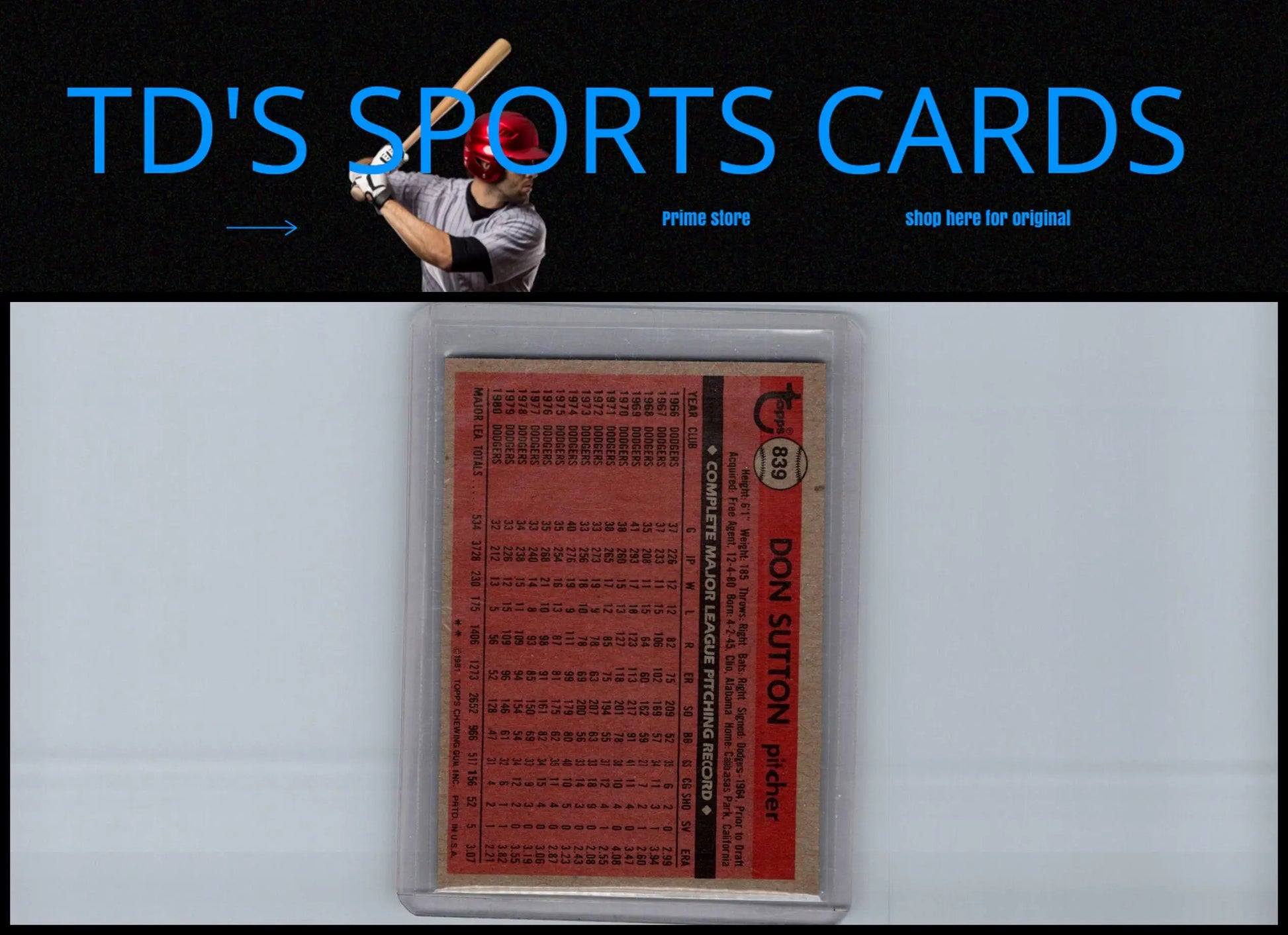 Don Sutton 1981 Topps Traded #839 trading card in mint condition
