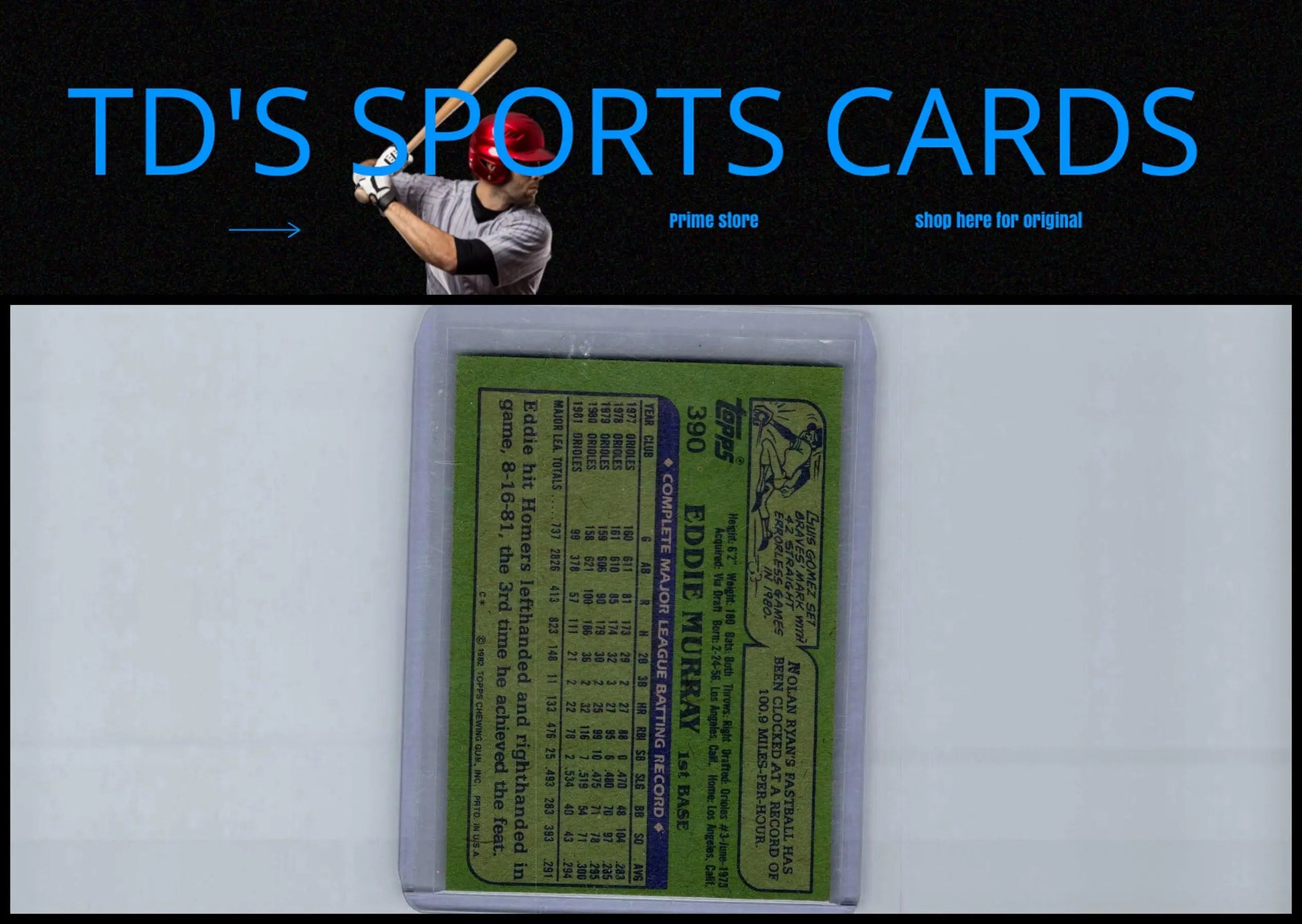 Vintage Eddie Murray baseball card from the 1982 Topps trading cards collection